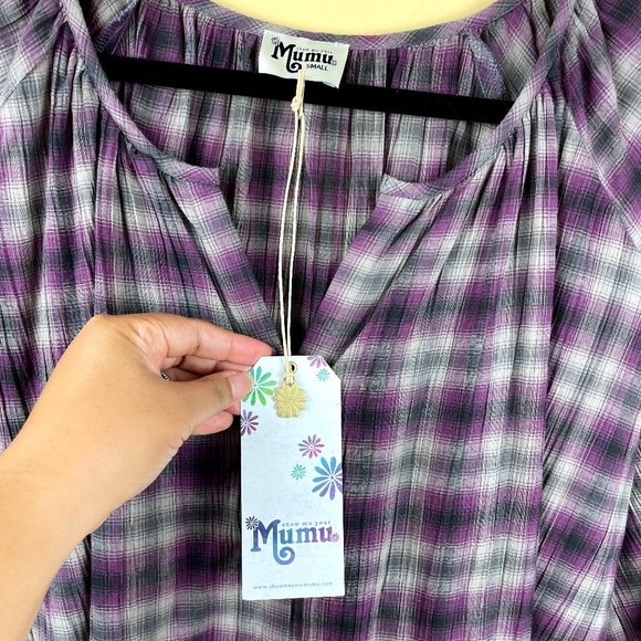 NEW Show Me Your Mumu Purple Plaid Tunic Blouse S - Picture 4 of 9